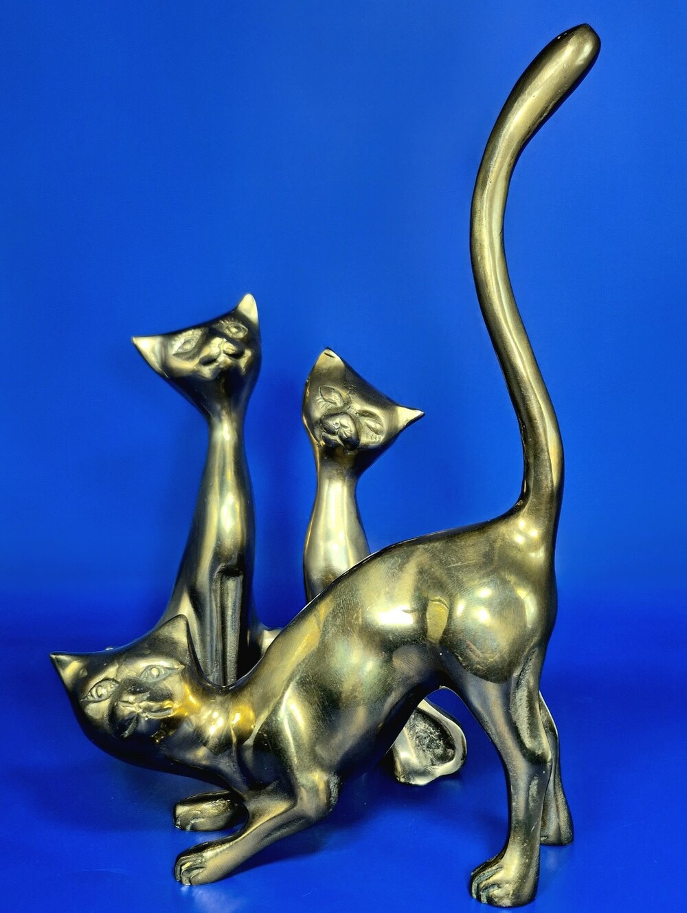 Vintage MCM Brass Cat Figurines - Set of 3